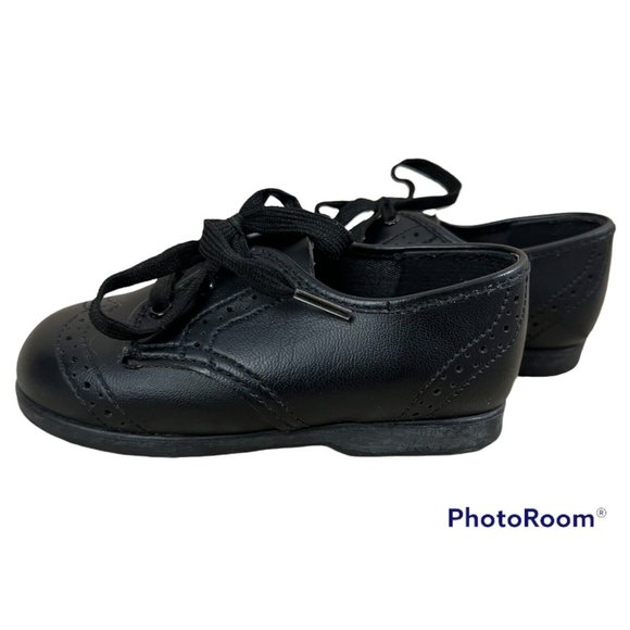 Vtg Small Steps Infant Toddler Shoes Boy Sz 5 Black Oxford Wingtip Made In USA - Picture 3 of 6